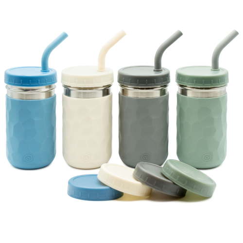 WeeSprout 2-in-1 Drinking Cups for Kids, Durable Stainless Steel Tumblers, 12 oz, Set of 4