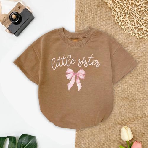 Little Sister Romper Sweatshirt, Baby Girl Bow Outfit, Baby Shower Gift for Sister, Cute Baby Bodysuit, Newborn Girl Coming Home Clothes