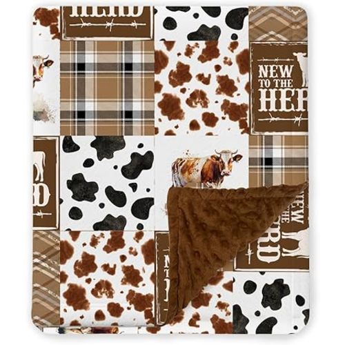 Western Baby Blanket, Cowboy Minky Blankets for Boys Girls, Nursery Room Decor, Soft Warm Lightweight Nursery Bed Blanket for Newborn Toddlers Son Daughter (04)