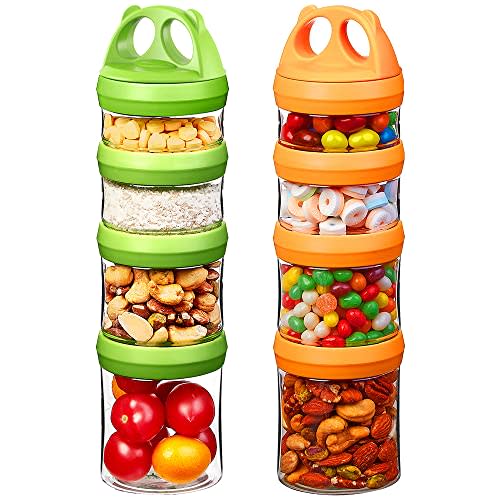 SELEWARE Portable Stackable Food Storage Containers for Snacks Formula Powder and Drinks Twist Lock System Airtight Leak-proof BPA and Phthalate Free Green and Orange