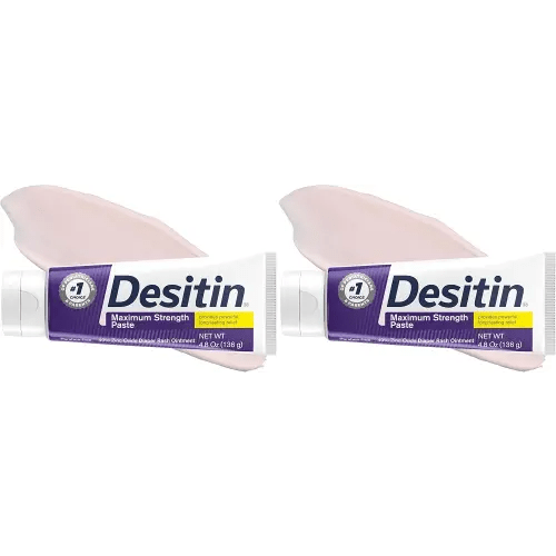 Desitin Maximum Strength Baby Diaper Rash Cream, 40% Zinc Oxide for Treatment, Relief & Prevention, Hypoallergenic, Phthalate- & Paraben-Free Paste, Protects Skin for 12 Hours, 4.8 oz (Pack of 2)
