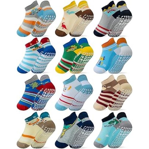 RATIVE Anti Slip Ankle Socks with Grips for Baby Toddler Kids Boys Girls