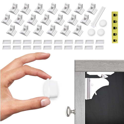 Sanmadrola 20 Pack Magnetic Cabinet Locks Baby Proofing Children Proof Cupboard Drawers Latches Adhesive Easy Installation (3 Keys)