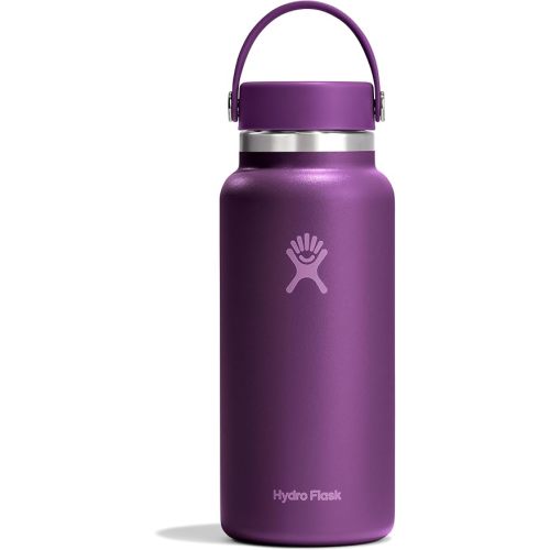 Hydro Flask Water Bottle - Insulated Stainless Steel - Wide Mouth Flex Lid, Non Spill, Leakproof in 32 Oz Beachplum Purple