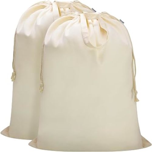 Canvas Laundry Bag 33"Wx 35"H, Thick Canvas Laundry Bag with Handles & Drawstring, Extra Large Heavy Duty Washable Basket Liner Hamper Liner Storage Sack (Beige XL, 2 Pack)