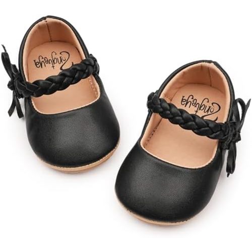 HONGTEYA Infant Baby Girls Mary Jane Flats Non Slip for Toddler First Walkers Soft Sole PU Leather Crib Shoes Sneaker Wedding Party Christmas Princess Dress Shoes Baby Moccasins Girls