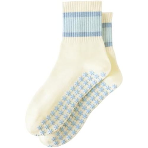 Yawlsow Pilates Grip Socks for Women, Cute Embroidered Yoga Grippy Socks