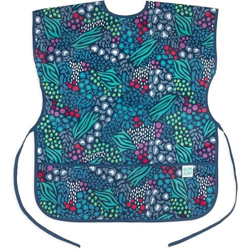 Bumkins Short Sleeve Smock, Toddler Reusable Waterproof Bib for Girls and Boys Ages 3-7 Years, Junior Childrens, Kids Paint Apron, Arts, Crafts and Play with Pocket, Soft Fabric, Jungle Blue