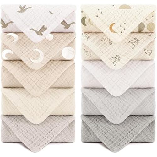 Susurration Muslin Baby Washcloths,100% Cotton Face Towels and Burp Cloths