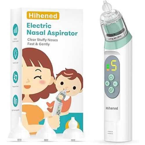 Electric Nasal Aspirator for Baby, Nose Aspirator for Toddlers, Waterproof Baby Nose Sucker, Nose Cleaner with 3 Silicone Tips, Adjustable Suction Level, Music and Light Soothing Function,Green