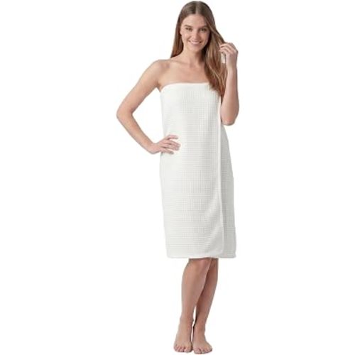 Womens Waffle Spa Wrap, Snap Closure, White, Fits S to 6XL