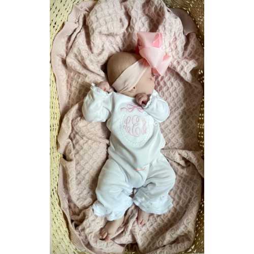 Baby girl coming home outfit, monogrammed ruffle romper, newborn outfit, sk creations, Newborn, take me home set, baby shower gift, pearl