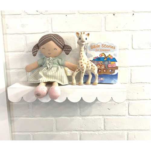 scalloped shelf nursery shelf white shelf blue scalloped wood shelf wall shelf hanging shelf country chic farmhouse country cottage