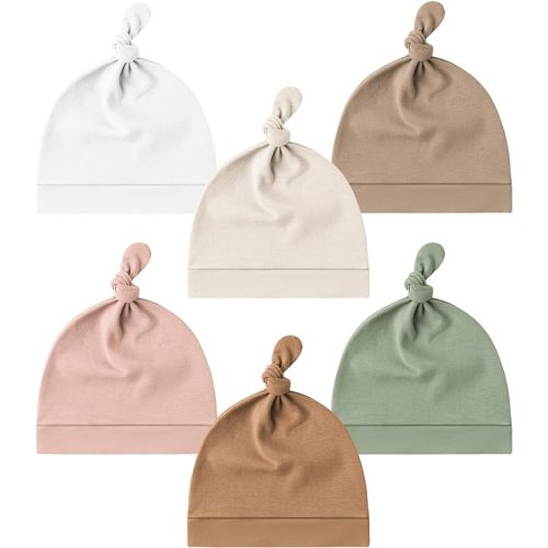 Konssy 6 Pack Baby Newborn Hats Set Knot Beanie Hats Soft for Infant Baby Girls Boys Caps 0-6 Months