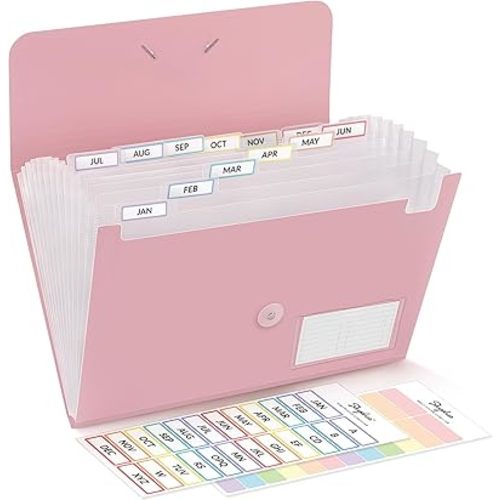 SKYDUE Expanding File Folder, Accordion File Organizer with 13 Pockets for A4/Letter Sized Paper, Accordion Folder with Labels - Document Receipt Organizer for Office, School, Home