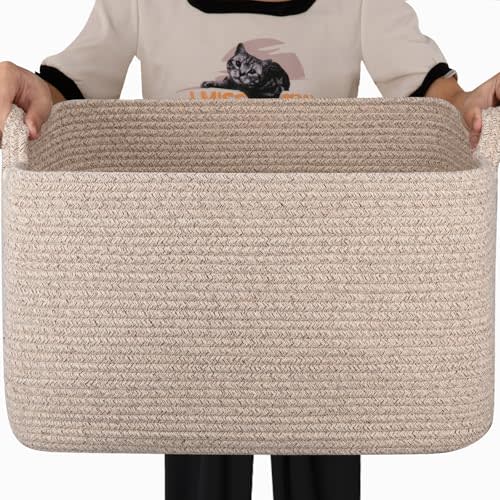 SIXDOVE 65L Large Storage Basket, Cotton Rope Woven Blanket Basket, Toy Storage for Baby Room, Living Room, Brown