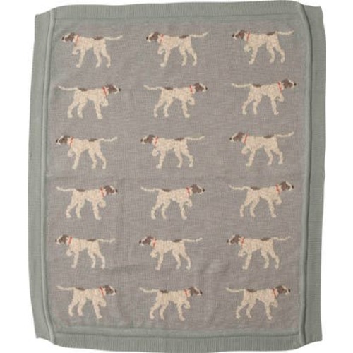 Soft Cotton Knit Baby Blanket with Decorative Dog Design, Blue