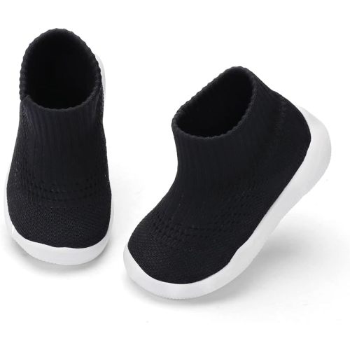Engtoy Baby Shoes Baby Sock Shoes Baby Walking Shoes Infant Non-Slip Breathable Slippers with Soft Rubber Sole Baby Boys Girls Slip On Sneakers - 9-12 Months Infant - All Black