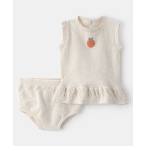 Baby Girls' Peach Crochet Top and Shorts, 2-Piece Set