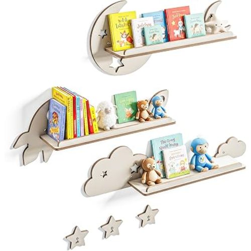 SYNOVA Nursery Book Shelves, Set of 3 Floating Shelves for Kids Room, Nursery Decor for Baby Room, Toddler Room Organizer, Kids and Baby Furniture, Playroom Decor