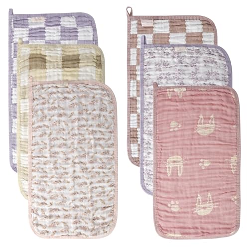 Muslin Baby Burp Cloths Organic Cotton Blend Set (Boho Mix,6-Pack) | 20x10 Inches, Reversible 6-Layer, Ultra Soft Lavender, Beach Essentials, Washcloths Wipes, Premium Shower, Curated Gift Box