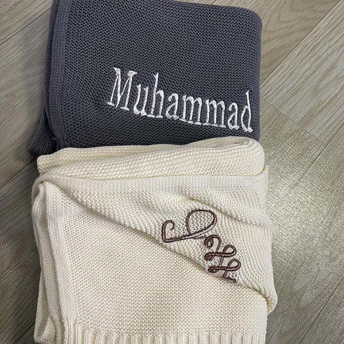 Cotton Knitted Blanket Personalized Embroidered Name Baby Boy Baby Girl Soft Blanket Baby Shower Breathable Stroller Blanket (Embroidery Name)