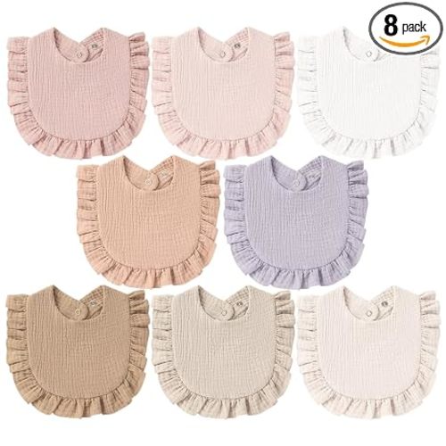 MairMore 8-Pack Muslin Baby Bandana Drool Bibs for Unisex Girls & Boys – 100% Cotton Bibs, Soft & Absorbent Teething and Drooling Essentials for Newborns