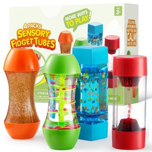 Joyfy 4-Pack Sensory Fidget Tubes for Kids – Stress Relief Toys for Autism, Classroom Calm Down Corner, Speech Therapy, School Gifts for Toddlers