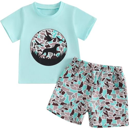 PUHHAPIEY Toddler Baby Boy Summer Clothes Retro Camo Hunting Shirts T-Shirt Camouflage Shorts Set 6 12 18 24 Months 2T 3T 4T