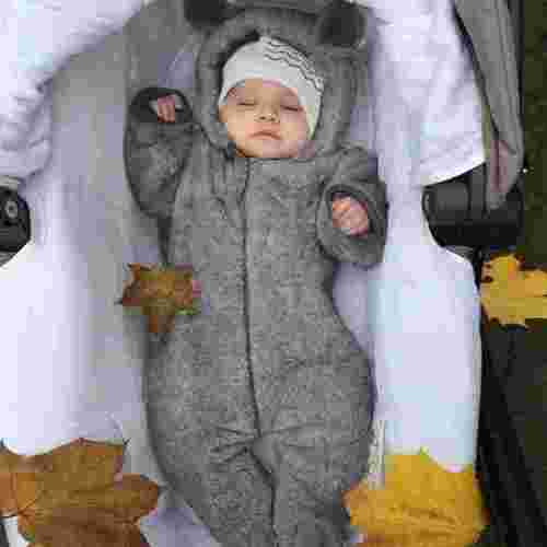 Utoimkio Newborn Baby Girl Boy Rompers Bear Ear Hooded Footed Jumpsuit Winter Fleece Warm Onesies Pajamas Long Sleeve Zipper Winter Coat Outfits for Kids 0-2 Years
