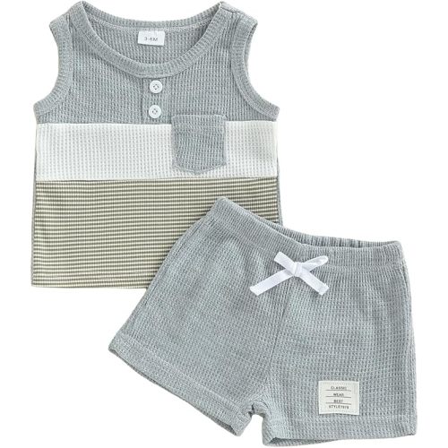 Thorn Tree Baby Boy Summer Clothes Contrast Color Sleeveless Tops Elastic Waist Shorts Toddler Outfits Cute Set