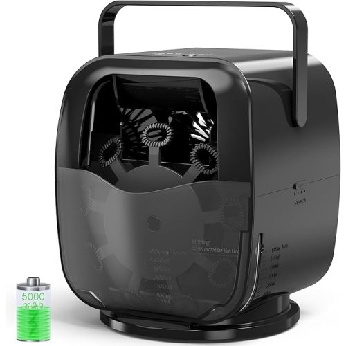 KIDWILL Rechargeable Bubble Machine, Automatic Bubble Blower - 5,000mAh Power, 90°/180°/360° Auto Rotation, 3 Speeds - Bubble Maker Toy for Toddler, Kids, Pets, Parties Indoor Outdoor