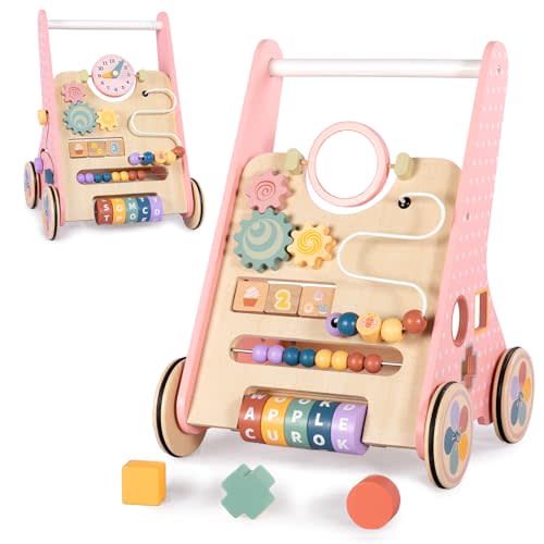 BAUTIA Wooden Baby Walker, Push Walker for Baby Girl 6-12 Months, Montessori Walker Push Toy for Toddlers Learning to Walk