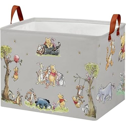 Cute Bear Nursery Storage Basket With Hard Bottom,Classic Bear Decorative Storage Hamper With Waterproof PE Coating,Large Square Canvas Cotton Laundry Bin for Baby Stuff,Diaper Bag