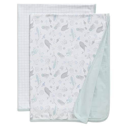 Delta Children 100% Organic Jersey Cotton Baby Receiving Blankets for Girls and Boys – 30x40 Inches - GOTS Certified (Pack of 2), Sea Life