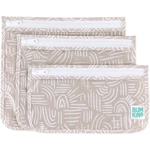 Bumkins Travel Bag, Toiletry, Baby, TSA Approved Pouch, Zip Bag, Quart Size Airline Compliant, Clear-Sided, Diaper Bag Organization, Makeup, Accessories, Set of 3 Sizes, Desert Boho
