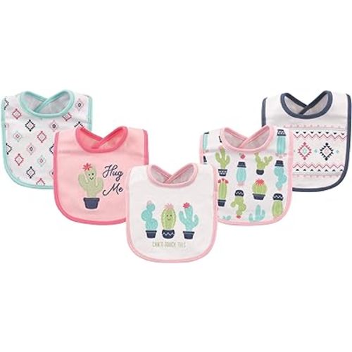 Hudson Baby Unisex Baby Cotton Bibs, Pink Cactus, One Size