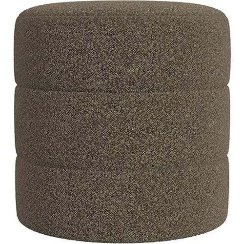 HomePop Upholstered Round Ottoman Home Décor|Foot Rest Ottoman - Dark Brown Boucle