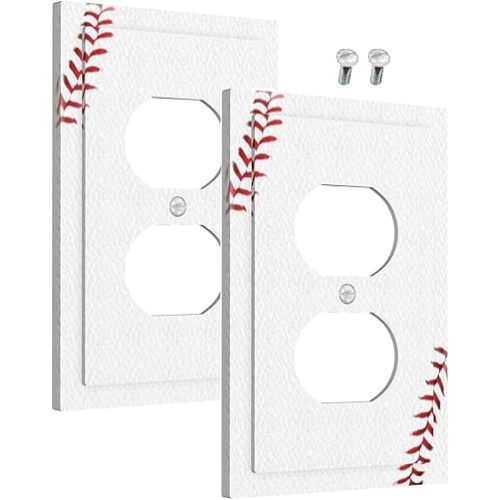 Decorative Outlet Covers Baseball Ball Sport White 1 Gang Wall Plate Cover Receptacle Duplex Light Switch Cover Plate Single Dual Plug Covers Electrical Switchplate（2Pack）