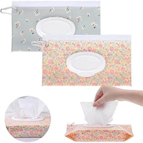2Packs Baby Wipes Dispenser Portable Baby Wipe Holder Refillable Wet Wipes Container Reusable Travel Wipes Case, Keeps Wipes Fresh(Blue)