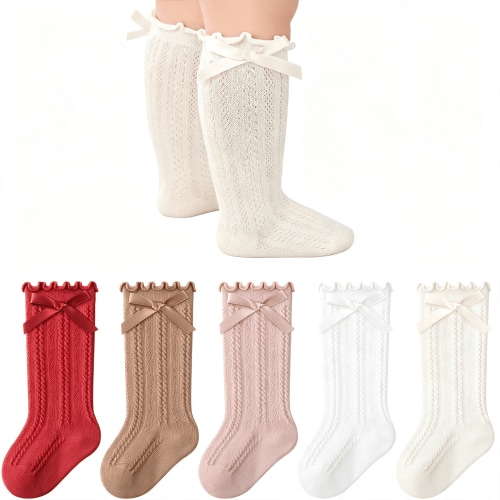 TELOLY Baby Knee High Socks Non Slip Ruffled Sock Long Stockings for Toddlers Kids Boys Girls Spring Autumn Winter Baby Sock Shoes 6-12 Months
