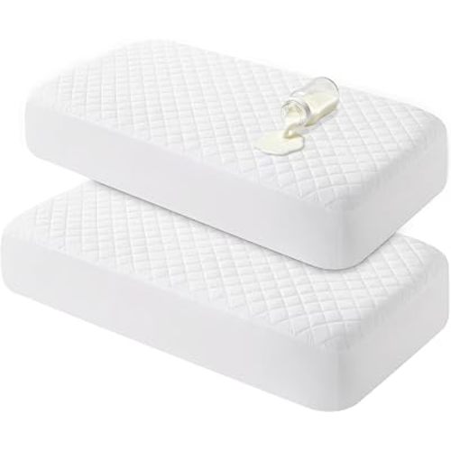 BEDSUM 2-Pack Waterproof Mini Crib Mattress Protector, 24"x38",White