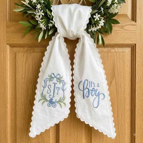 Personalized Baby Boy Wreath Sash, It's a Boy Monogram Door Hanger, Nursery Decor, Hospital Welcome Ribbon, Baby Shower Gift
