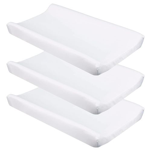 CaSaJa White Diaper Changing Pad Cover with Strap Holes Set of 3, Snug Fit 4-Sided Contoured Changing Table Pad 16x31 16x32, Fitted Change Pad Sheet Neutral, 100% Silky Soft Microfiber