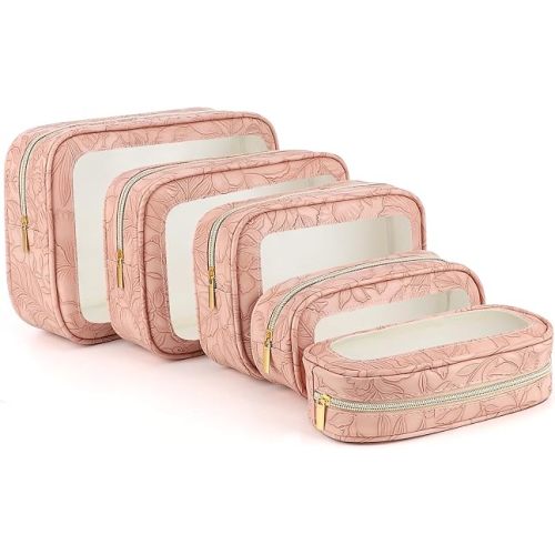 YOPCDJ 5PCS Diaper Bag Organizer Pouches Set, TSA Approved Travel Toiletry Bag For Women, Waterproof Clear Makeup Bag Set, Floral Small Makeup Bag Suitable For Women