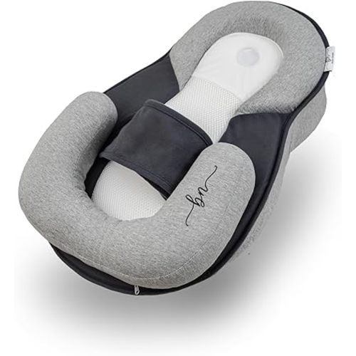 Premium Inclined Baby Lounger – Anti-Reflux Safety Bed for Newborns 0-6 Months – Hypoallergenic, Breathable, Oeko-TEX Certified, Adjustable Leg Support – Washable