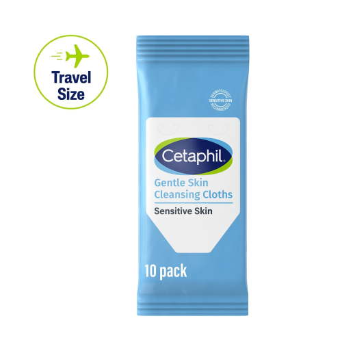 Cetaphil Gentle Skin Travel Size Facial Cleansing Cloth Wipes for Face and Body, Fragrance Free, 10 ct