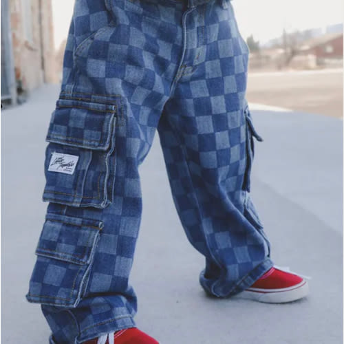 Checkered Baggy Blue Jeans
