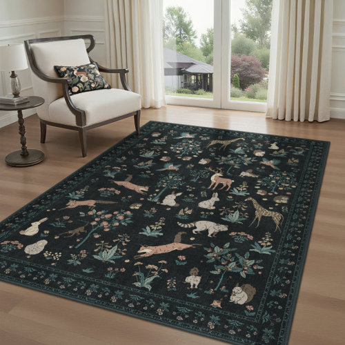 Animal & Floral Machine Washable Area Rugs with Non-Slip Backing