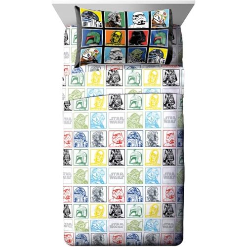 Jay Franco Kids Sheet Set with Fitted, Flat Sheets & Pillow Cover - Ultra-Soft Bedding with Pillowcase for Room Decor, Multi - Star Wars, 4 Piece Full